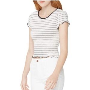 BCBG striped crop top with ruffle detail